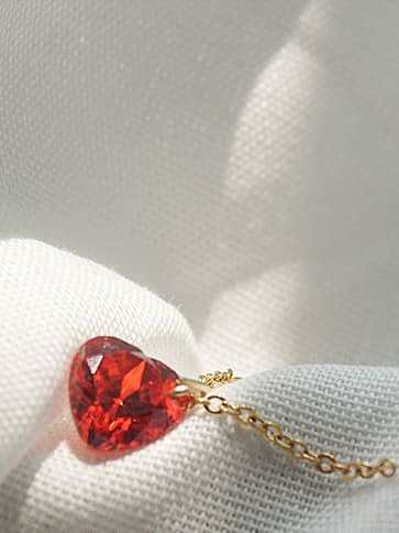 925 Sterling Silver Crystal Red Heart Dainty Necklace