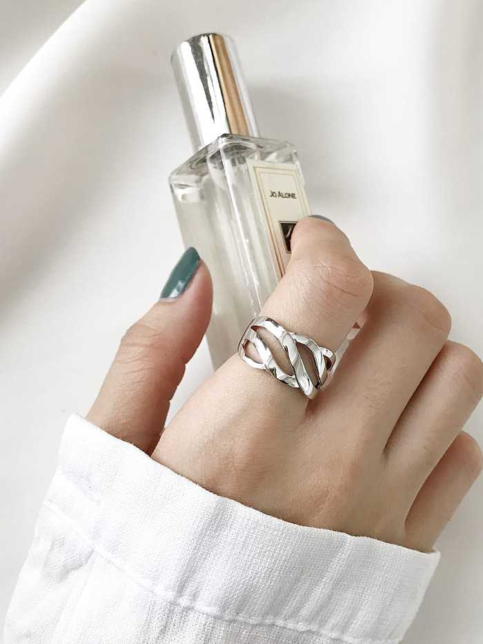 Anel de pulseira de prata esterlina 925 irregular vintage de torção larga tamanho livre