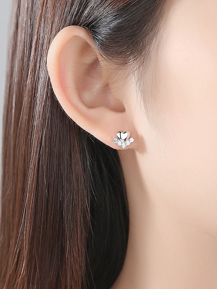 925 Sterling Silver With Cubic Zirconia Simplistic Heart Stud Earrings