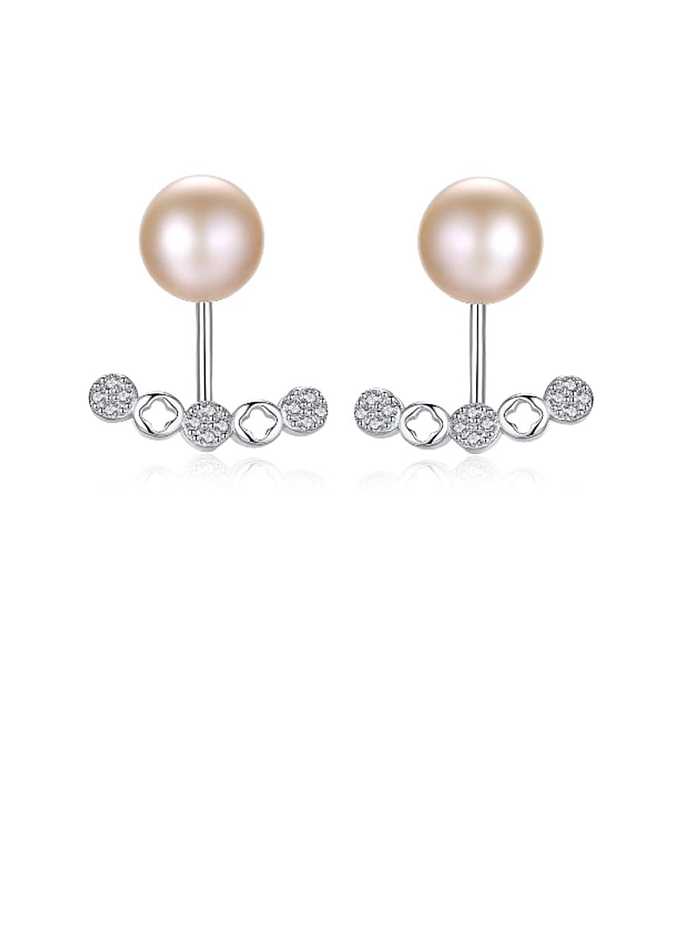 925 Sterling Silver Freshwater Pearl White Geometric Trend Two belts Stud Earring