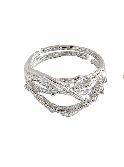Anéis de prata esterlina 925 folheados a ouro simplista oco irregular tamanho livre