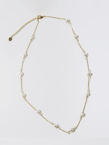 925 Sterling Silber Imitationsperle Geometrische Vintage Halskette