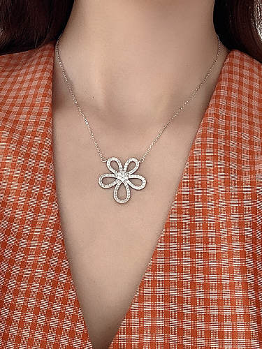 925 Sterling Silber Strass Blume minimalistische Halskette