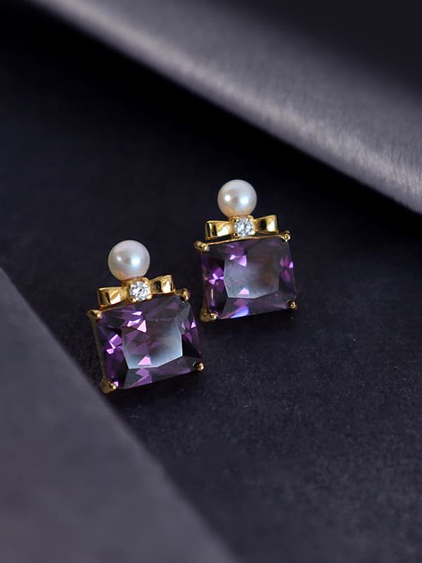 925 Sterling Silver Crystal Purple perfume bottle Trend Stud Earring