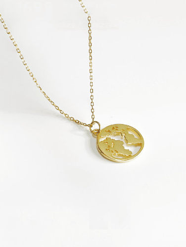 Pure silver world map gold necklace