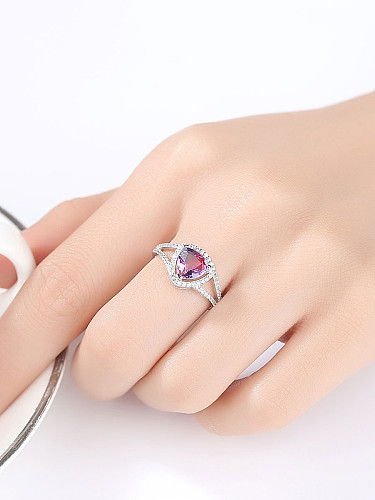 Sterling silver simple heart semi-precious stone ring