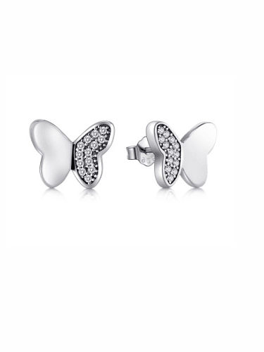 Boucles d'oreilles minimalistes en forme de papillon avec strass en argent sterling 925