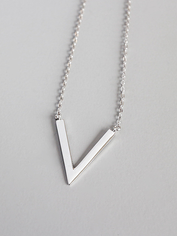 925 Sterling Silver With Platinum Plated Simplistic Geometric V Necklaces