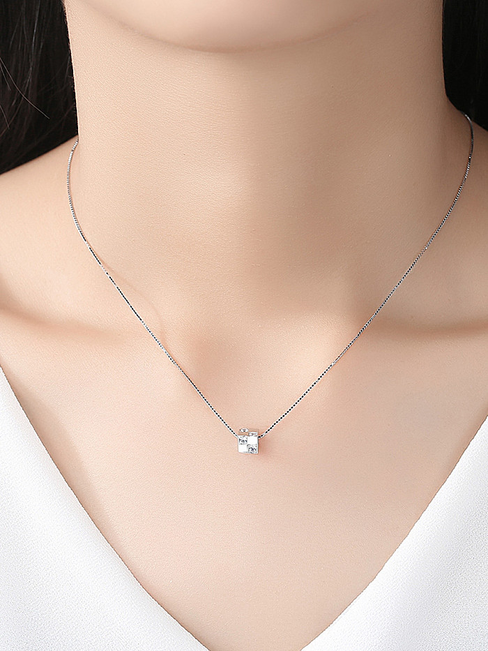 925 Sterling Silver With Cubic Zirconia Simplistic Grinding Necklaces