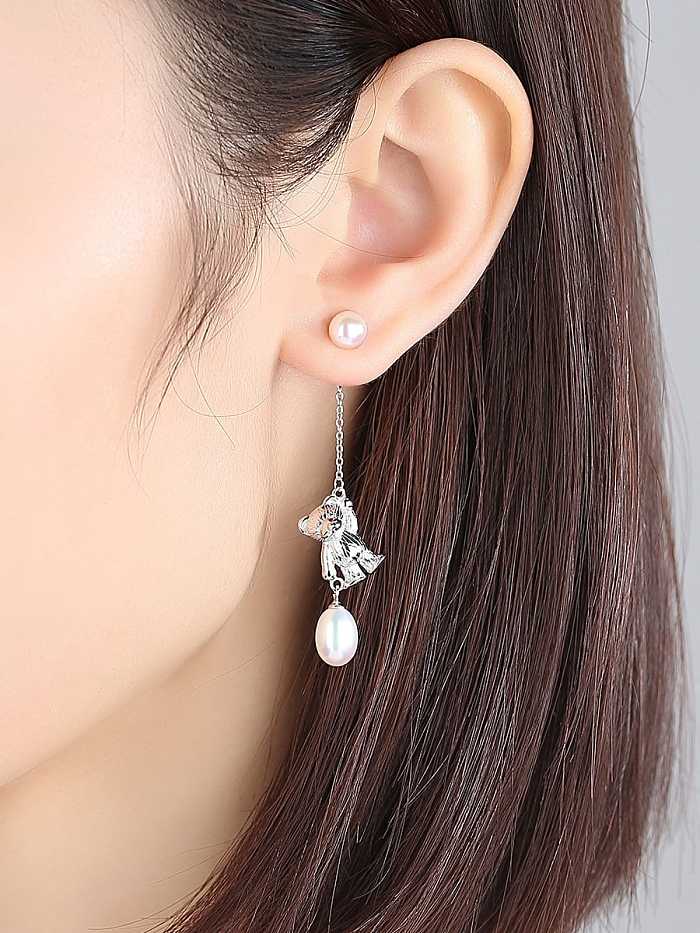 925 Sterling Silver Freshwater Pearl White Bear Trend Asymmetryud Earring