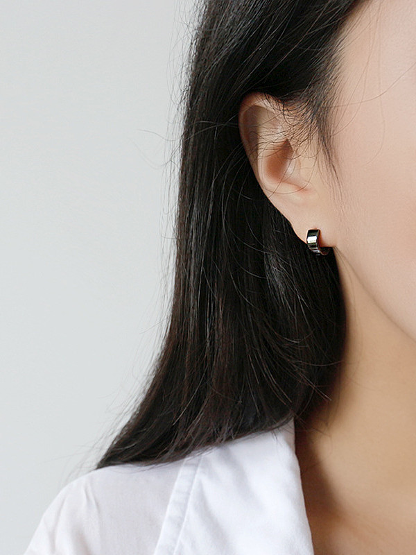 Boucles d'oreilles en argent sterling 925 avec clip géométrique simpliste plaqué platine