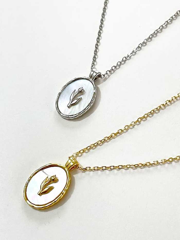 925 Sterling Silver Shell Oval Vintage Necklace
