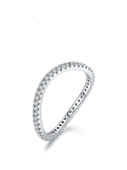 925 Sterling Silver Cubic Zirconia Geometric Minimalist Band Ring