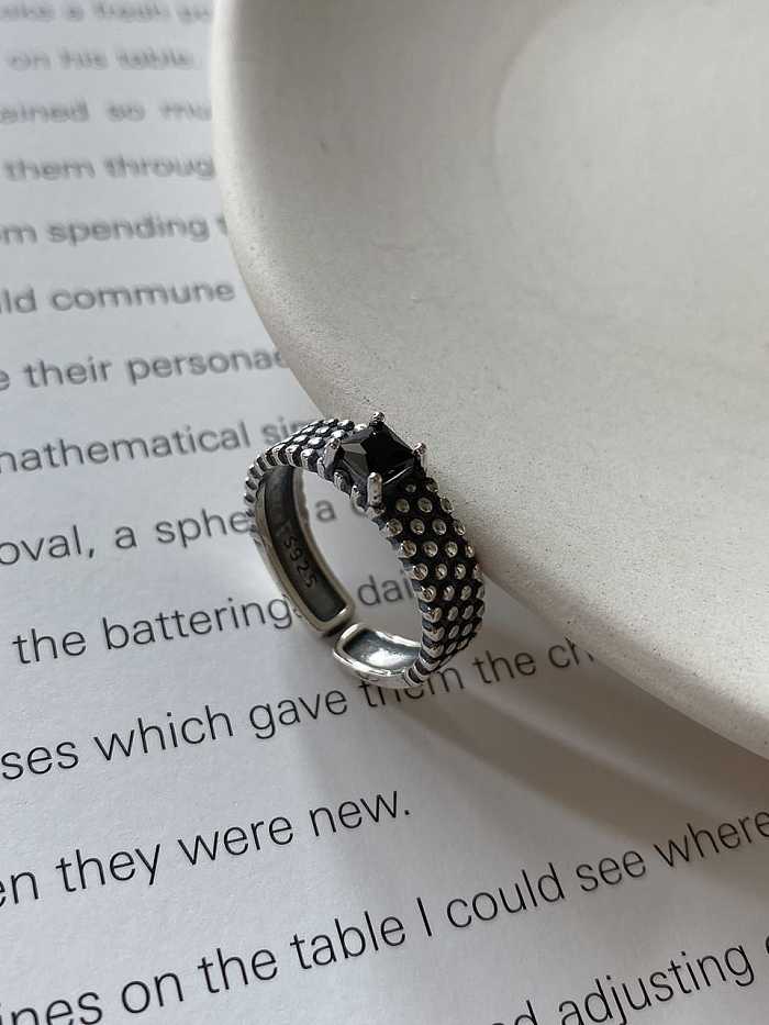925 Sterling Silver Cubic Zirconia Black Square Vintage Midi Ring