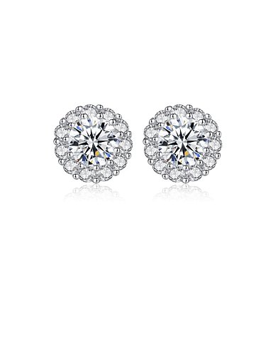 925 Sterling Silver Cubic Zirconia White Round Trend Stud Earring