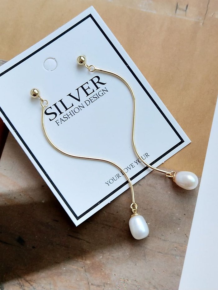 925 Sterling Silber Nachahmung Birne Minimalist Bead Curve Stud Threader Ohrring