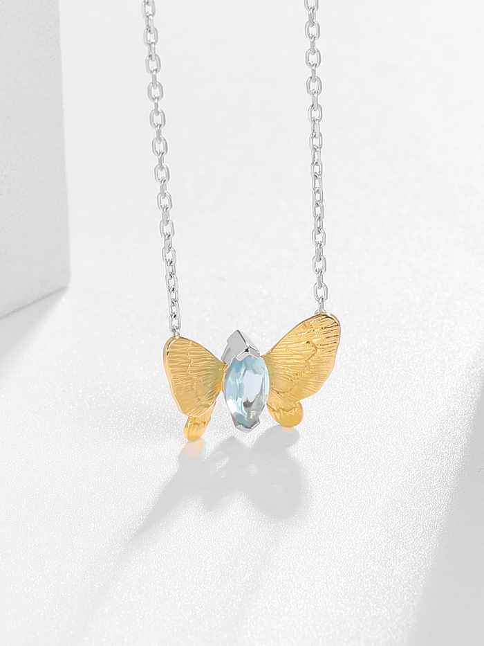 925 Sterling Silver Natural Stone Butterfly Minimalist Necklace