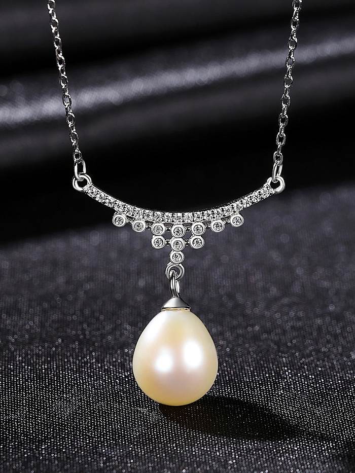 925 Sterling Silber Nachahmung Perle Wassertropfen zierliche Halskette