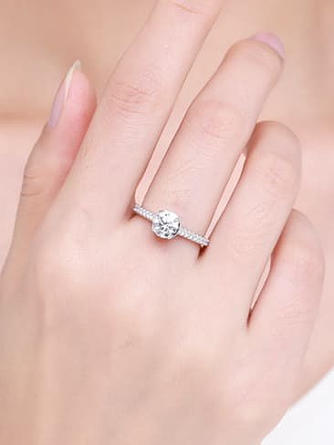 925 Sterling Silver Moissanite Round Dainty Band Ring