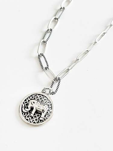 925 Sterling Silver Elephant Vintage Hollow Chain Necklace