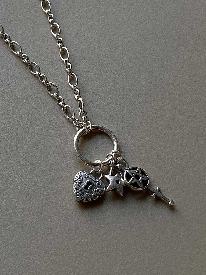 925 Sterling Silber Retro lange Schlüsselschloss-Halskette