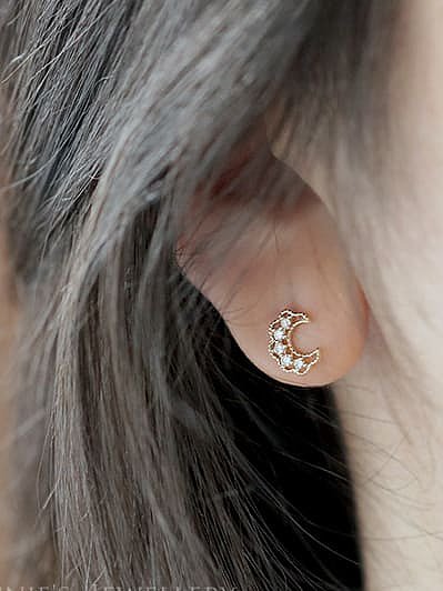 Boucles d'oreilles en argent sterling 925 avec oxyde de zirconium et étoile lune délicate