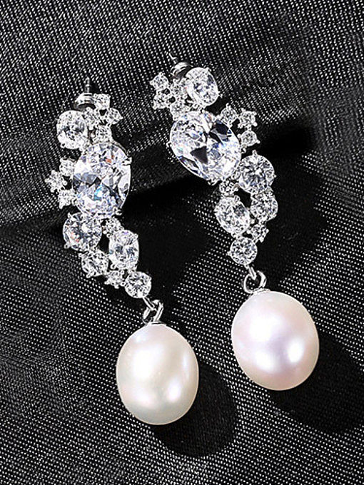 925 Sterling Silver With Artificial Pearl Personality Flower Drop Earrings
