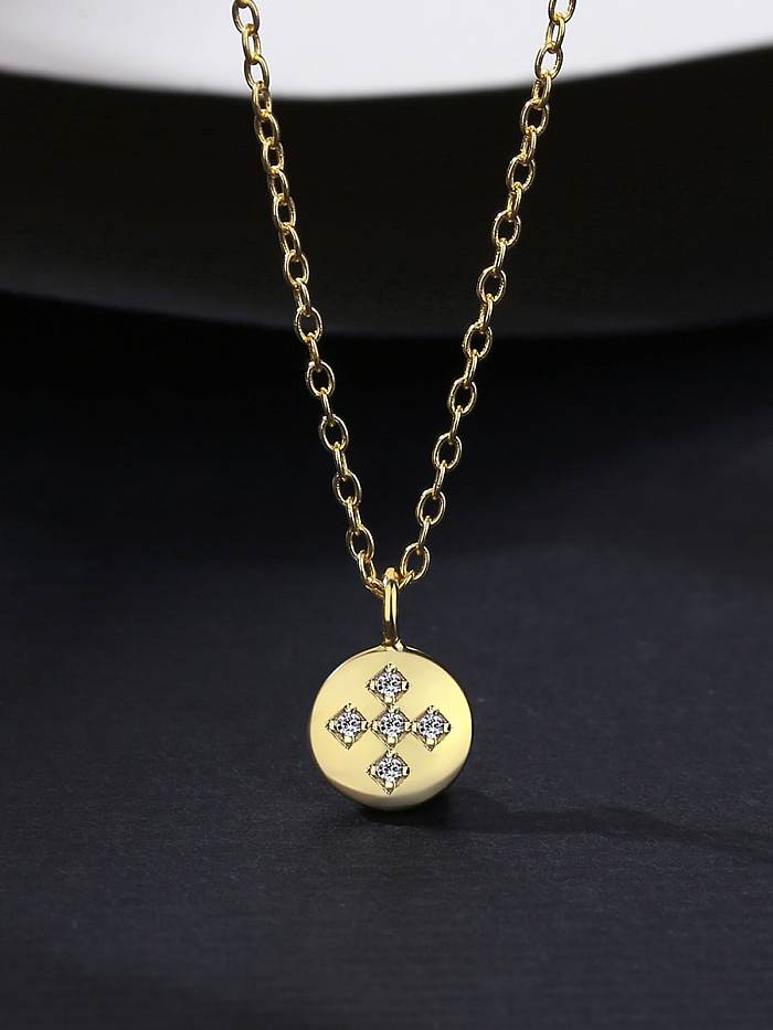 Collier minimaliste rond avec croix en argent sterling 925 et strass