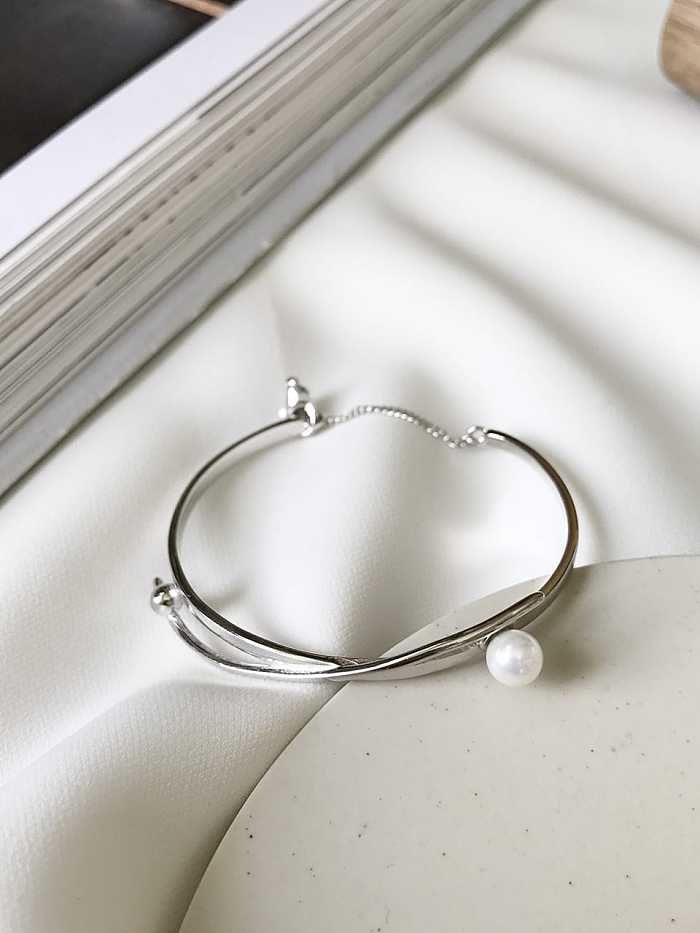 925 Sterling Silver Imitation Pearl X-Ray Trend Band Bangle
