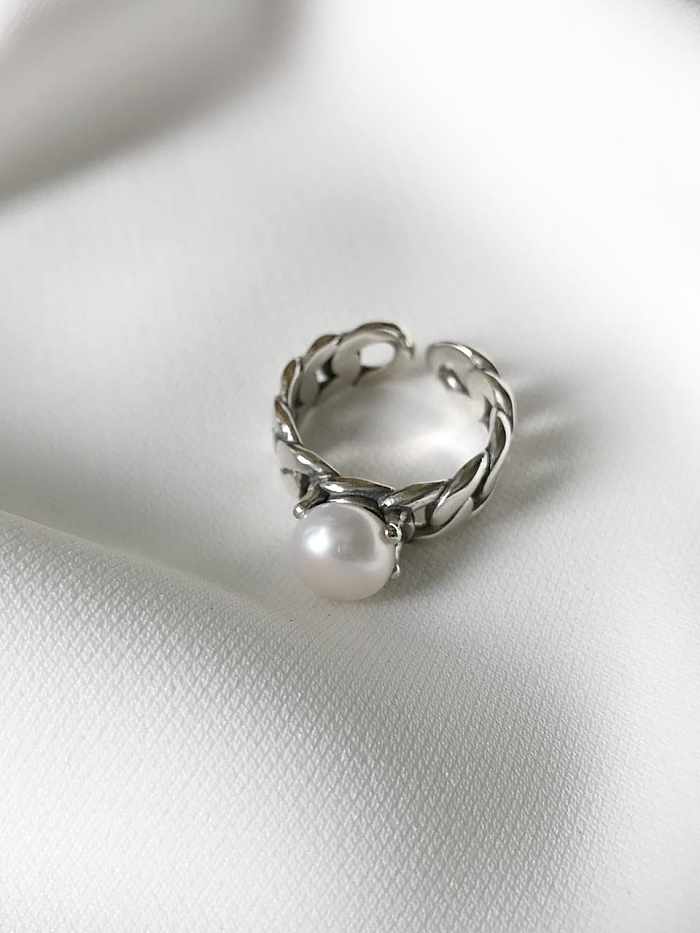 925 Sterling Silver Imitation Pearl Simple Retro Free Size Rings