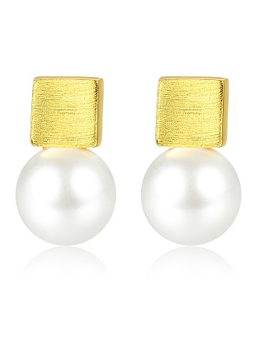 925er Sterlingsilber mit schlichten quadratischen Ohrsteckern aus künstlichen Perlen