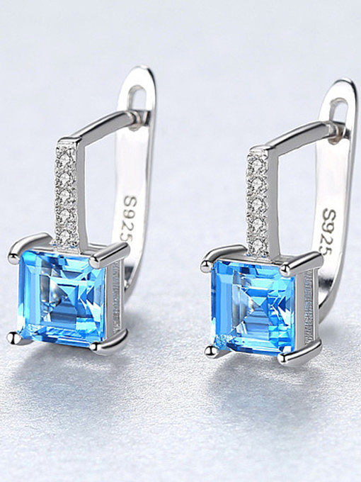 Sterling silver micro-inlaid zircon blue square synthetic topaz earring