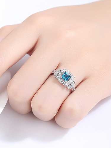 925 Sterling Silver White Cubic Zirconia Square Classic Band Ring