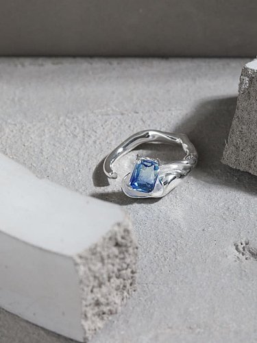 925 Sterling Silver Glass Stone Irregular Vintage Band Ring