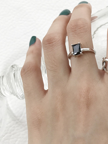 925 Sterling Silver With Platinum Plated Simplistic Square Solitaire Rings