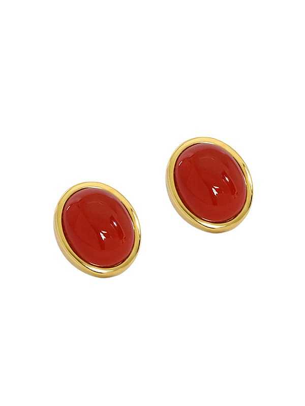 925 Sterling Silver Carnelian Geometric Vintage Stud Earring