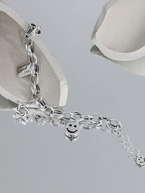925 Sterling Silver Smiley Chain Vintage Link Bracelet