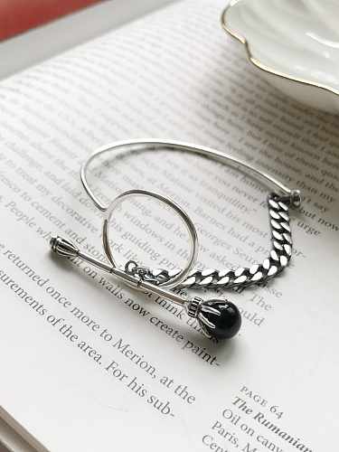 925 Sterling Silver Carnelian Black Irregular Trend Link Bracelet
