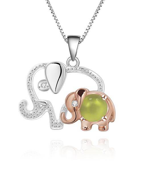 925 Sterling Silver Natural Stone Cute Elephant Pendant Necklace