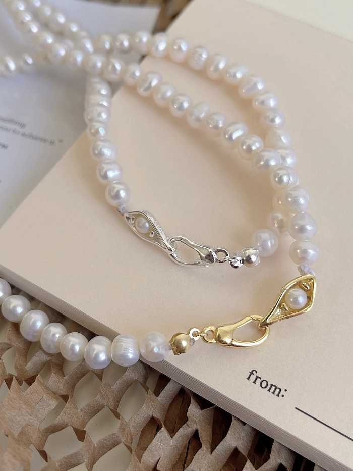925 Sterling Silver Imitation Pearl Round Minimalist Beaded Necklace