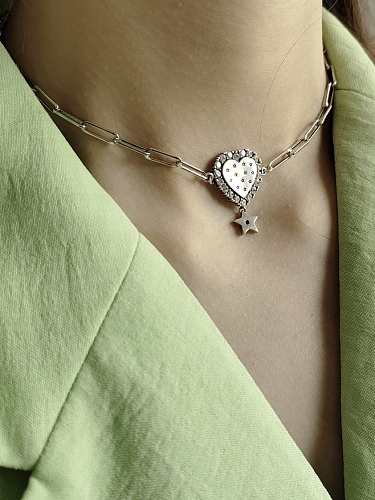 925 Sterling Silver Antique heart-shaped pendant necklace