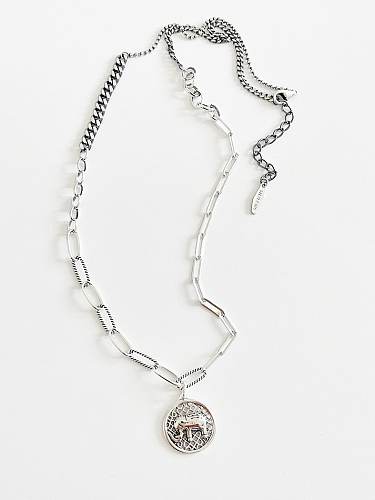 925 Sterling Silver Elephant Vintage Hollow Chain Necklace