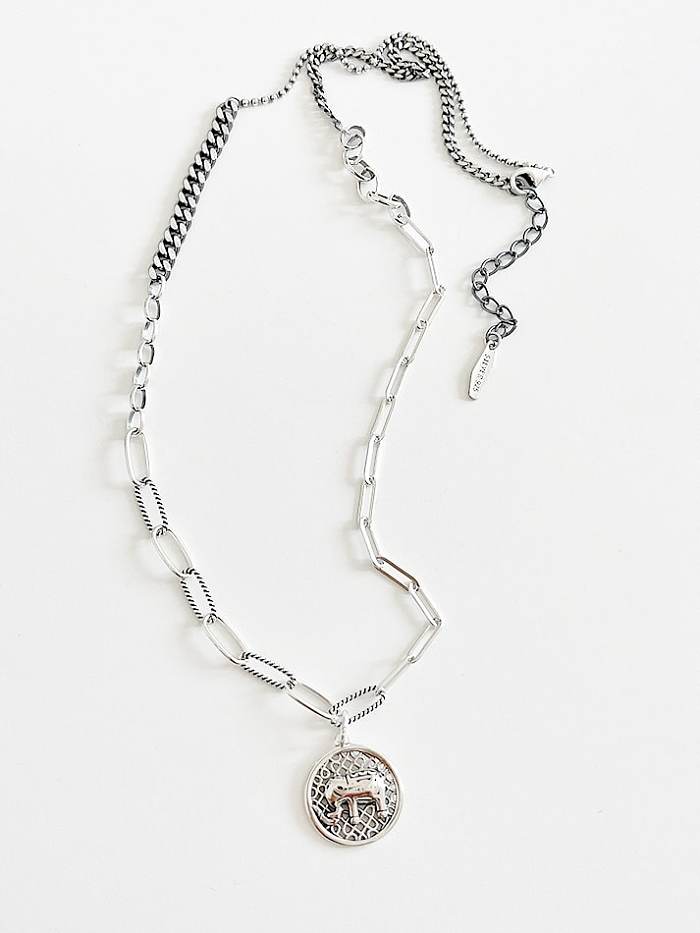 925 Sterling Silber Elefant Vintage hohle Kette Halskette