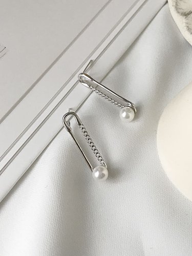 925 Sterling Silver Pin Imitation Pearl Earrings Earring