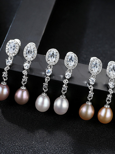 Pure silver AAA zircon Natural Freshwater Pearl Earrings