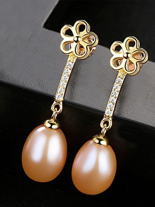 Sterling Silver 8-9mm natural pearl exquisite plum flower Earrings