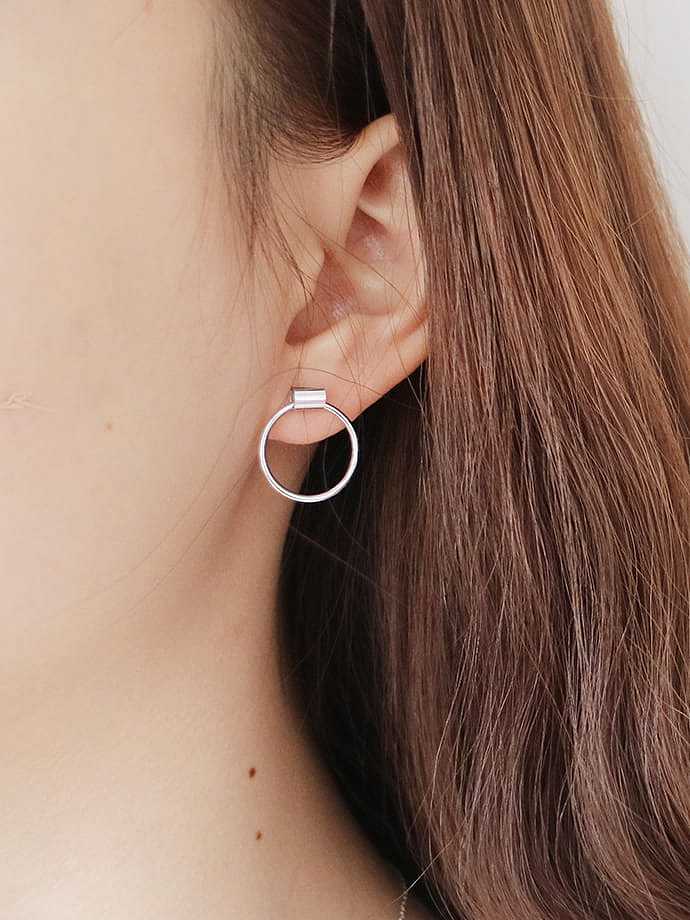 925 Sterling Silver Hollow Round Minimalist Stud Earring