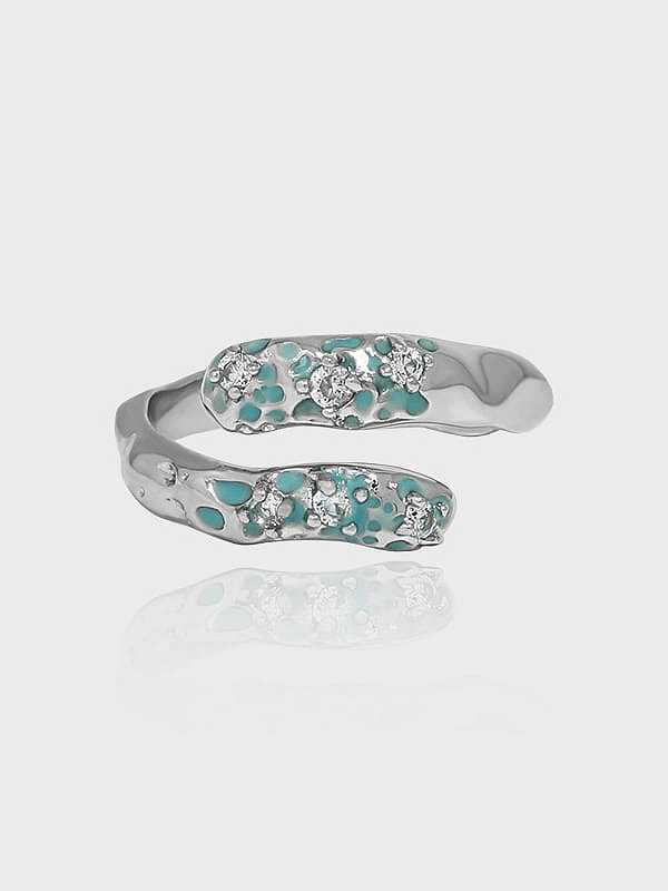 925 Sterling Silver Enamel Irregular Vintage Band Ring
