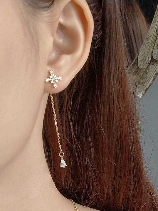 925 pure silver Cubic Zirconia asymmetric cross star awn Earrings