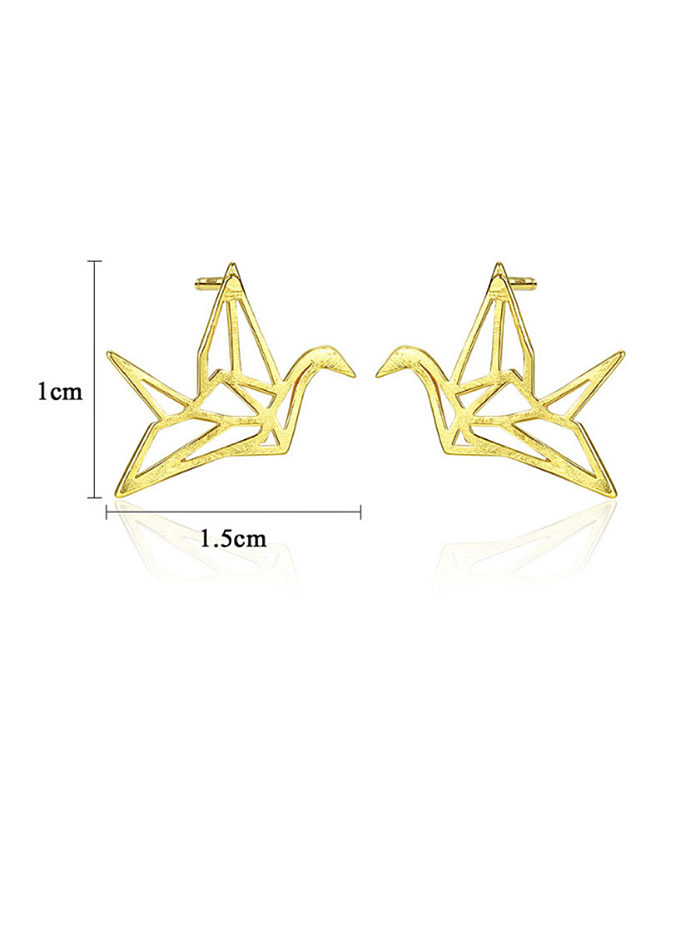 925 Sterling Silver With Glossy Simplistic Paper crane Stud Earrings